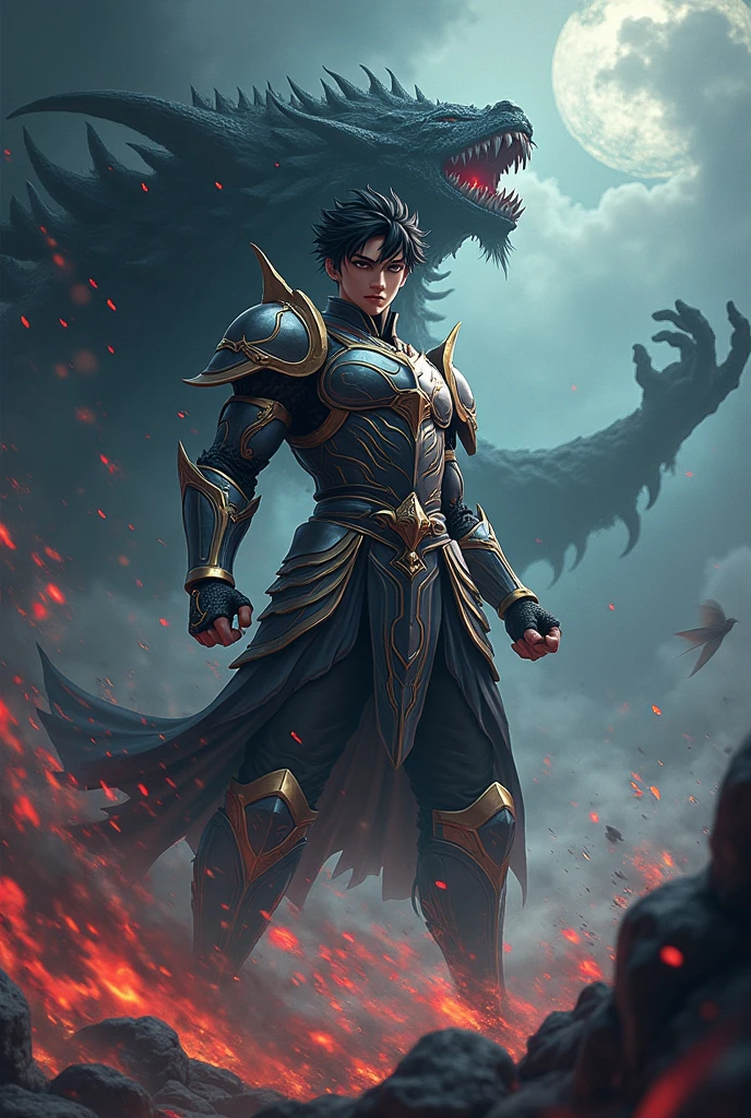 a picture taken from a chinese book with a dragon and a man on a horse, by Yang J, inspired by Li Kan, xianxia hero, rossdraws 1. 0, by Ren Renfa, rossdraws 2. 0, inspired by Li Gonglin, ruan jia and artgerm, jeff easley and ross tran, fantasy warrior, fantasy hunter --auto --s2