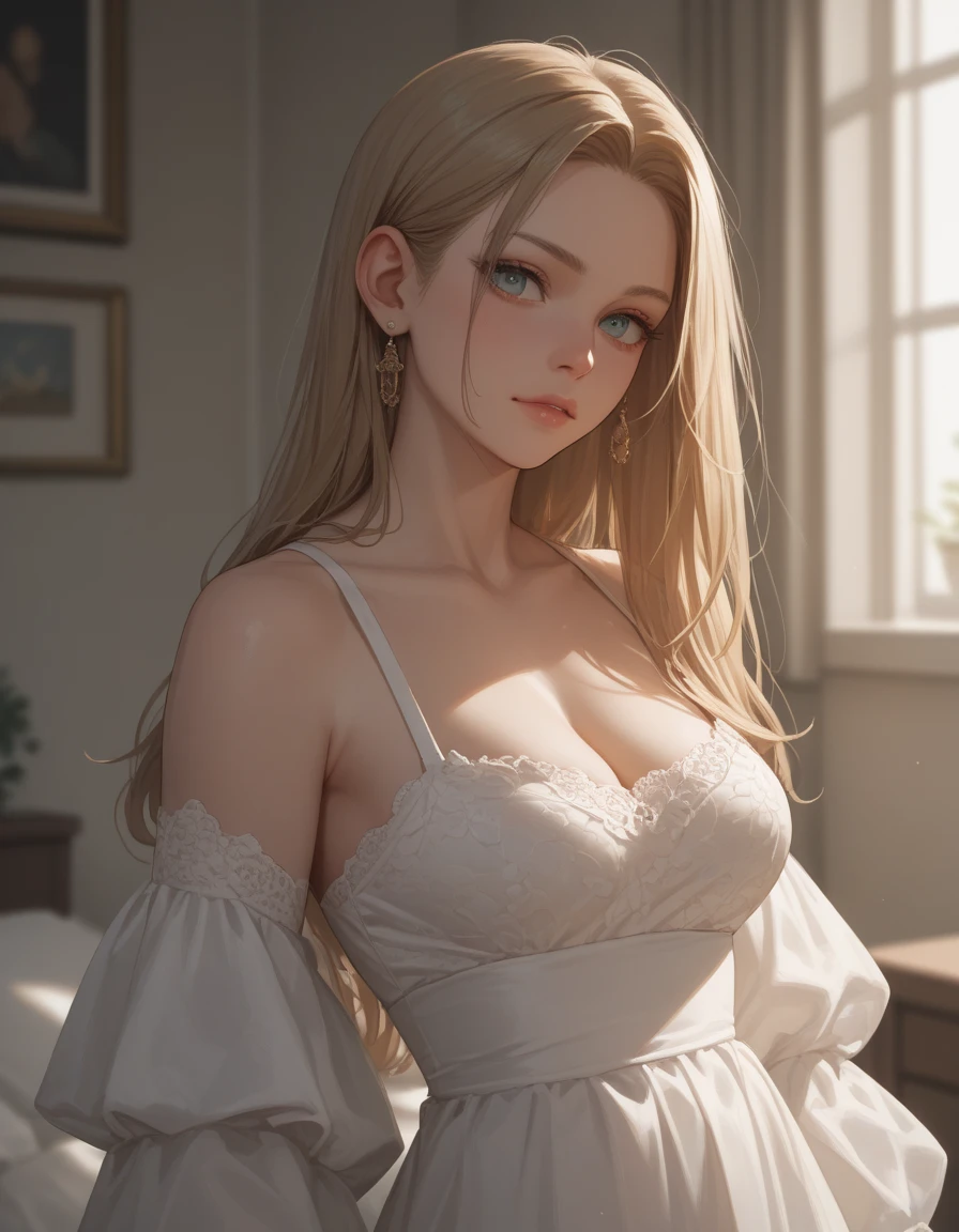 (photorealistic:1.4), (masterpiece, side dim light, finely detailed beautiful eyes: 1.2), masterpiece*portrait, realistic, 3d face, Stelle \(honkai star rail\), 1girl, white oversize T-shirt, bare shoulder, universe, rail, bangs, blush, shy, lustful eyes, medium long hair, looking at viewer, gasp, medium breasts