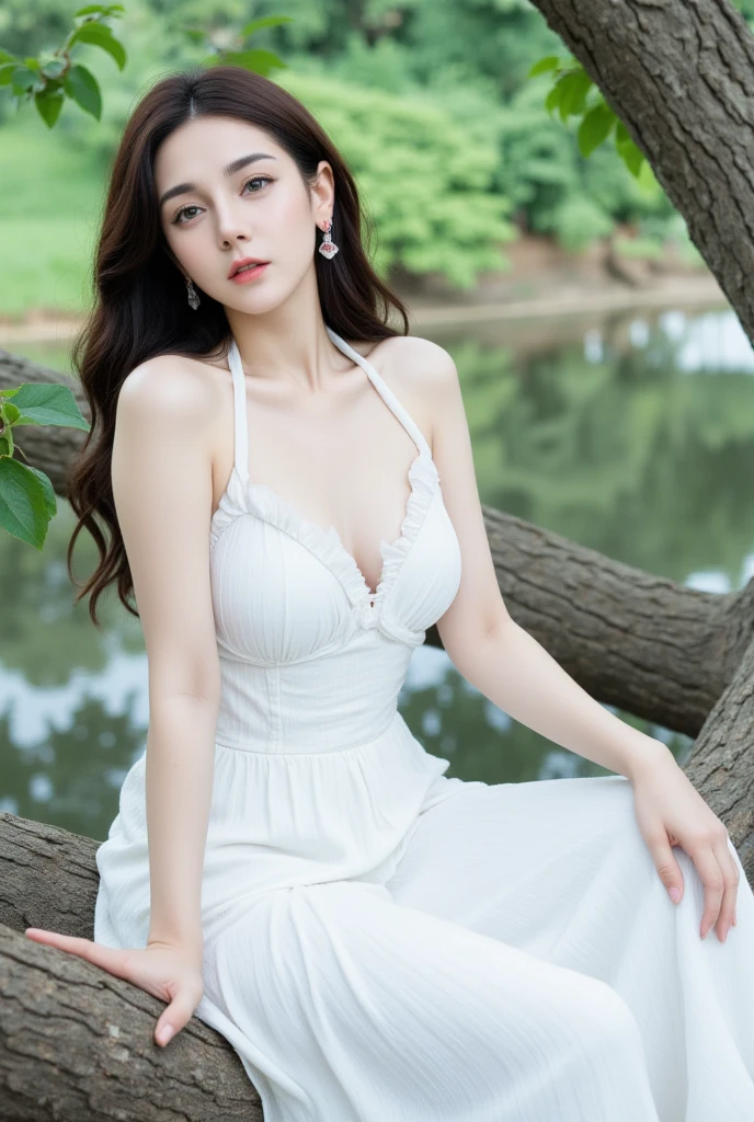 ((top quality、8k、Masterpiece:1.3))、Extremely delicate and beautiful girl,full-body shot,huge breasts,bigger breasts,amazing breast size,H cup,long skirt,Sunset,Sunset。Wear big earrings,Very white skin,moist red lips,Waist is very thin,Thighs are very thin,big butt,Reveal a little,with fair and smooth skin,Smooth and fair skin,flawless skin,Fair and shiny skin,cold white skin,The camera focuses on the chest,Bright light