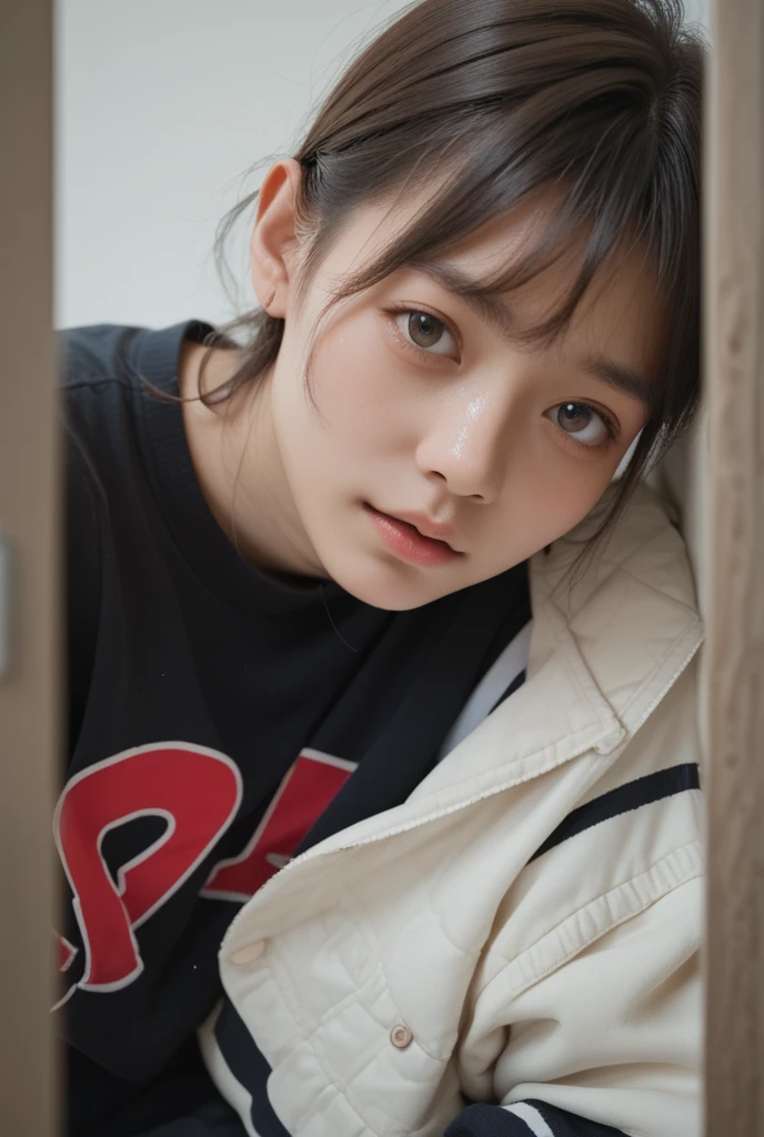 masterpiece、highest quality、cinema、(cute japanese woman、bangs:1.3)、23 years old、1 girl、elegant、black hair、warm、sit