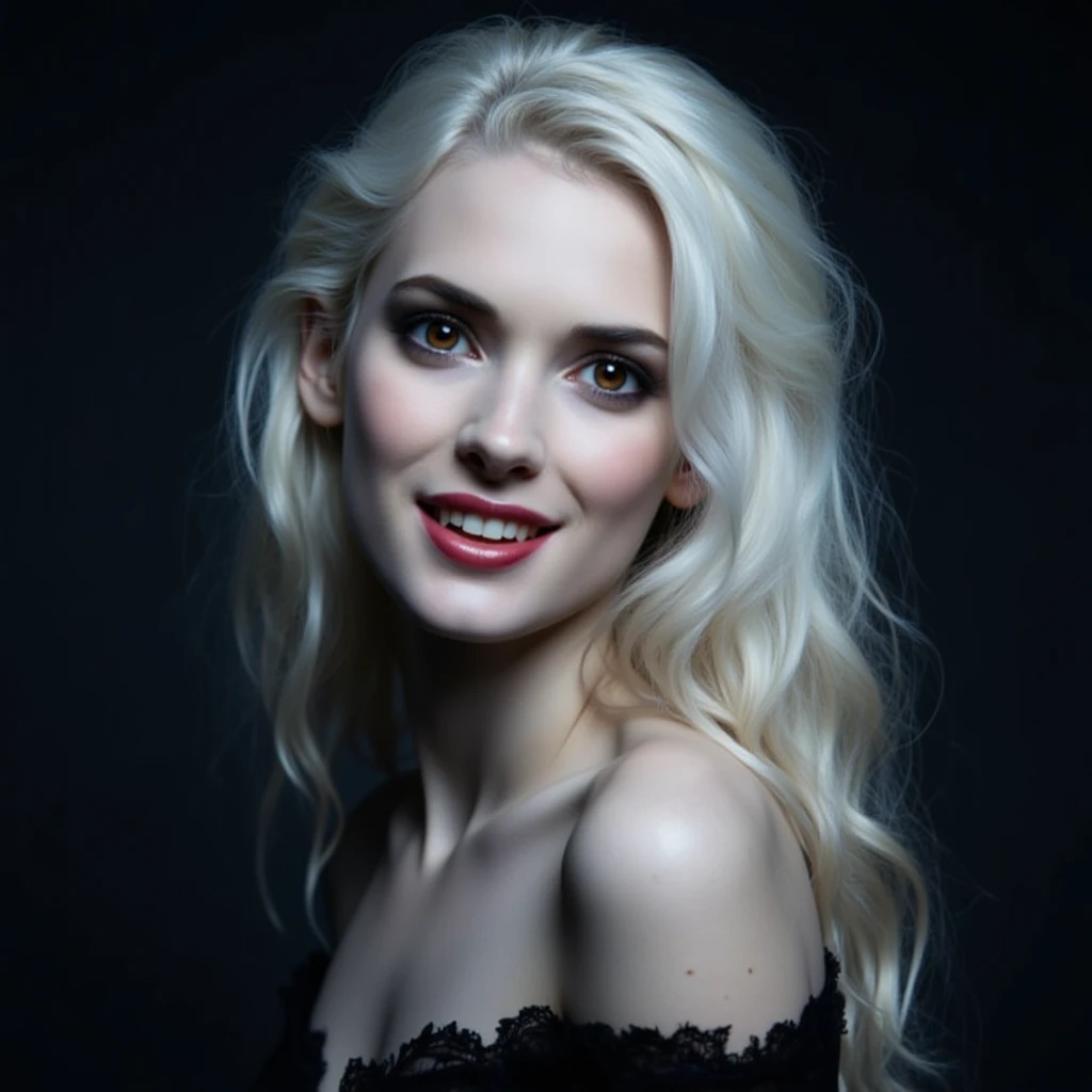 girl, white hair, vampires, alone, Red eyes, Open-mouthed fangs - SeaArt AI
