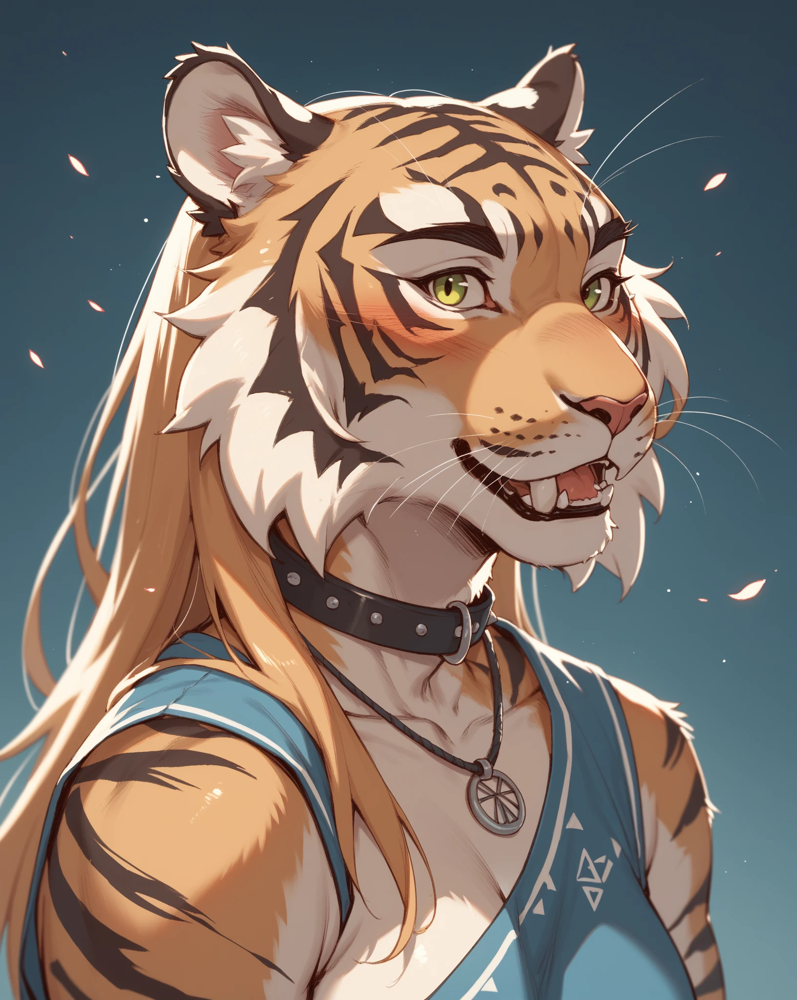 Predominant humanoid tiger male tiger features with red feather earrings face painting oil painting style best quality holding the head of a dragon parchment type background antique grayscale painting