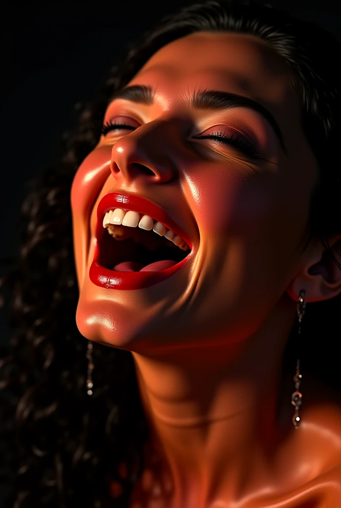 Shraddha kapoor, naked, ahegao
, hand pressing chest, tight nipples, saliva out of tongue, body with sweat