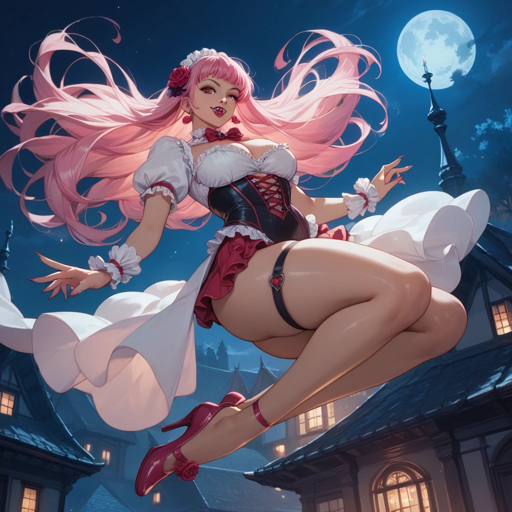 (Masterpiece:1.4), (best quality:1.2), <lora:blood_moon_elise_lol-000011:0.8>, blood moon elise, 1girl, spider girl, short dress, corset, mask on head, short hair, large breasts, white hair, red moon, spider web, blood, blood on clothes, GTS, temple, from below, giant, <lora:add_detail:1.2>, <lora:GTSv5:1>