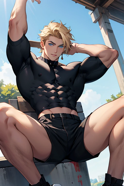 <lora:haruaki_5-000004:0.8>,1man,handsome,muscle man,solo,(clear eyes),(detail eyes),(eyes have light),big pectorals,Intricate details of light and shadow,best quality,masterpiece,Highly detailed,extreme detail description,8k,(clear body),a muscular man wearing overalls and hiking boots, blonde hair, hairy chest, autumn, falling leaves, apple orchard, warm lighting,