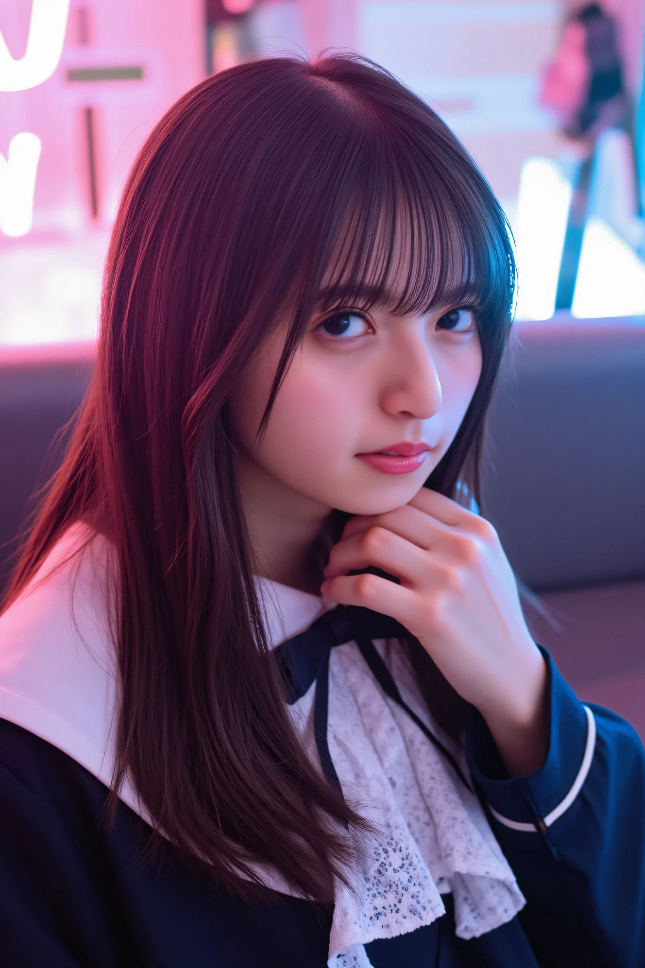 Ulzan-6500-v1.1, (raw photos:1.2), (photorealistic:1.4), beautiful detailed girl, very detailedな目と顔, beautiful detailed eyes, Looks ridiculous, unbelievable Looks ridiculous, huge file size, Super detailed, High resolution, very detailed, highest quality, masterpiece, Kemonomimi, ((Bury your face in a white scarf)), (((Japanese high school girl uniform))), An illustration, very detailed, ticker, Unite, 8k wallpaper, amazing, fine details, masterpiece, highest quality, Hvery detailed ticker uniform 8K wallpaper, face light、movie lighting、1 girl、16 years old、(no panties)、((dynamic pose)))、(camel toe)、(half)、(Crooked knees and legs sitting))