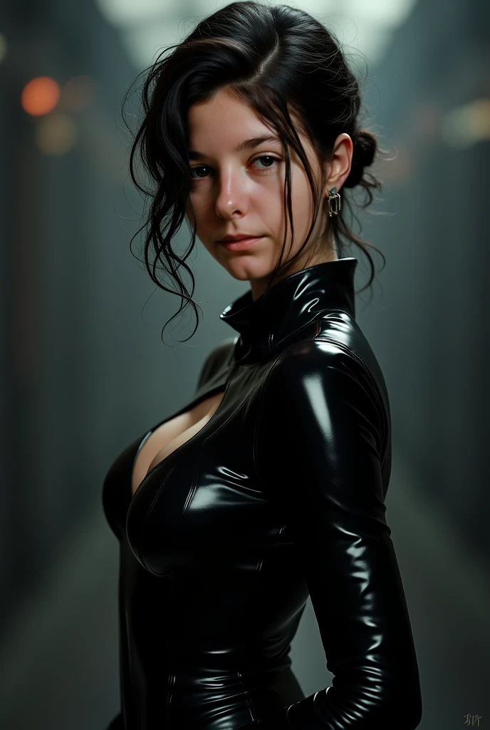(((ultra realistic))) Photo, masterpiece, top quality, (pale skin), (Ultra detailed face and eyes:1.2), Bright eyes, 1 adult girl, brassiere, Dark background, (Eye makeup, mascara) , ((Dark straight hair)) , ((Stylish hairstyle)) , (Natural breasts), ((A slight smile)), ((Posing)), photoshoot, studio (Contour lighting), (The play of light and shadows), depth of field, bokeh, (special attention to skin detail: 1.2), Detailed leather texture, skin pores. ((Dark atmosphere of the frame. color scheme - black, Gray, Ashen, Red tones)), ((Film grain, VHS effect)), ((rays)) , ((waist up portrait, close to the camera)) , ultra detialed, 