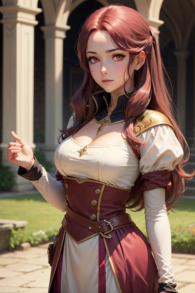 A full color portrait of a beautiful woman wearina a 15th-century royal attire, The Other Boleyn Girl movie set,lipstick,epic character composition,by ilya kuvshinov, alessio albi, nina masic,sharp focus, subsurface scattering, f2, 35mm, film grain , reddish hair