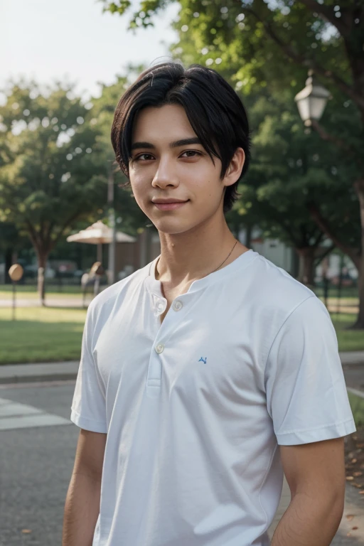 ((Highest quality, 8K, Masterpiece: 1.3))、Thailand Laos Burma Asia, Thai man, A handsome Asian rugby player with short hair, a muscular beard, and big muscles., １A man who has、 yo、Good appearance、Beautiful nose、smile、 Detailed eyes and face、beautiful light、(studio)、high resolution、（Look at the viewer.）、Fine mouth、smile、whole body: 1.5, perfect shape: 1.3, looking at camera ,Gray button-down shirt , seaside beach sunshine looking at the sea