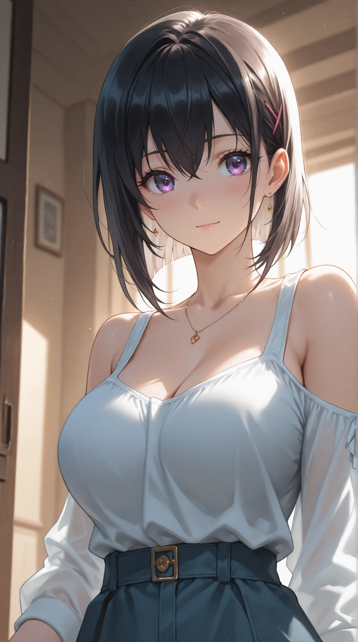 (((masterpiece))),(((High resolution)))、(((8K quality)))、(((perfect face)))、(((Korean idol))), ((camisole)), big tits, look at the camera, ((top quality eyes)), ((detailed texture))