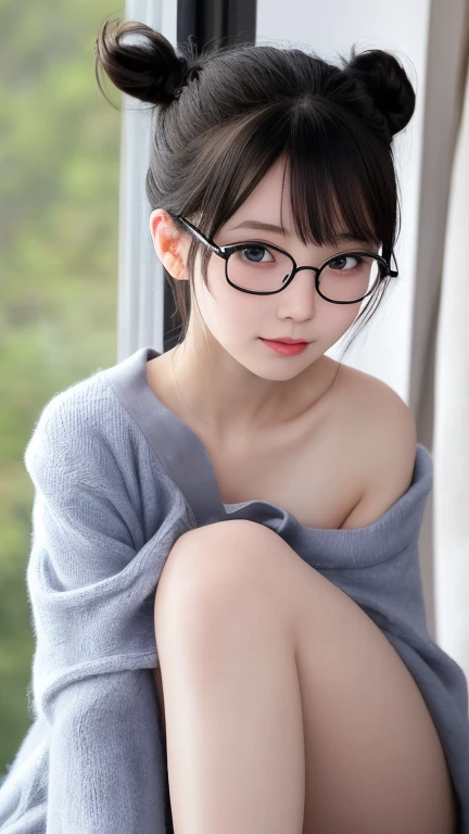 shadow,nude, naked, whole body, Middle chest,Beautiful attention to detail, Beautiful nape、Small face、Glasses、Hosomi、(Long Hair:1.2), (8k, Highest quality, masterpiece:1.2), (Realistic, Realistic:1.37), Super detailed, 1 Girl, cute, alone, (blush), (smile: 1.15), (Mouth closed)、Glasses