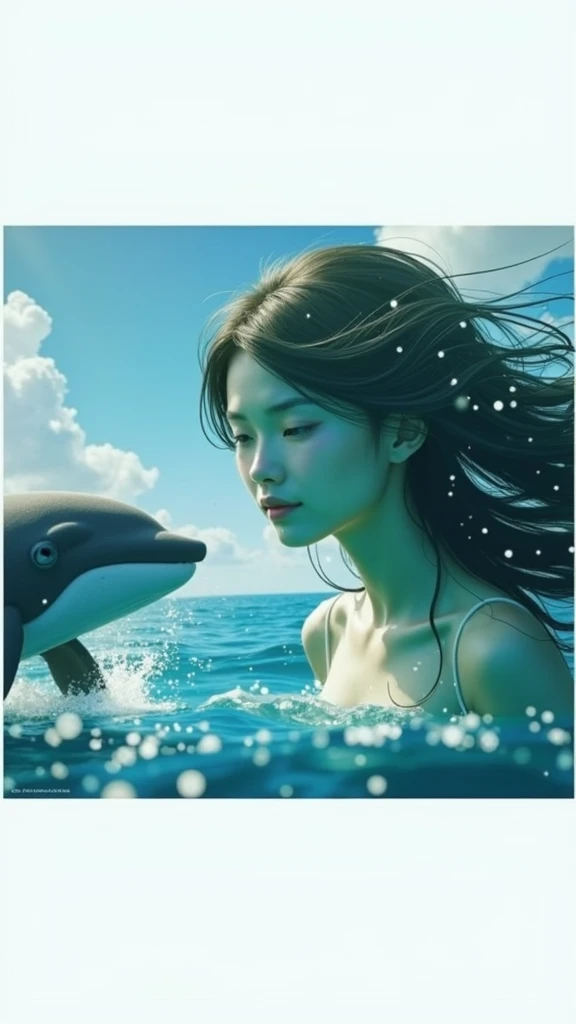 (Best Quality, Masterpiece: 1.4), (Realism: 1.2), (Absurdity: 1.2), 4K, Detailed, Ultra Detailed, Detailed Face, (Ultra Detailed Eyes: 1.2), Underwater, Girl, One-piece Swimsuit, Bareback, Smile, High Split End, Long White Legs, Looking Back at the Screen, Hair Floating, Long Black Hair, Cat Ears