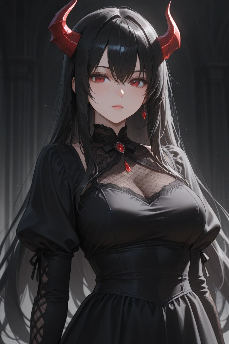 ((masterpiece、top-quality:1.5、a high chroma:1.5、ultra-detailliert、high-resolution illustrations:1.5、Ultra-high-definition CG、8k size wallpaper、offcial art))、(front view:1.8),(1woman,),(Shining red eyes:1.5),(cute face:1.5,cute eyes:1.5)、(close to viewer:1.5),
(clear face:1.3)、(sexy body),(black fantasy dress:1.5),((intricate detailes,detailed dress)), (Beautiful dress in every detail),(large breasts:1.5),(Shining red eyes:1.2),,(Shining red eyes:1.2),fantasy