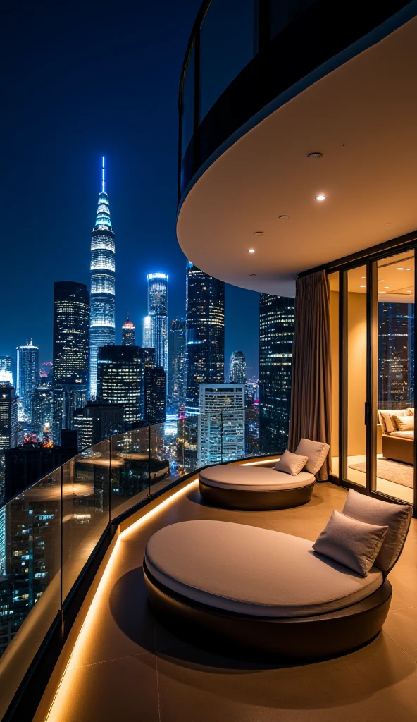 Apartment on the 108th floor of Sea Flower Island, Hainan,Five bikini girls sitting in living room watching TV,There is a six-month-old little corgi playing next to it,Canon shooting,See the Bund with a telescope