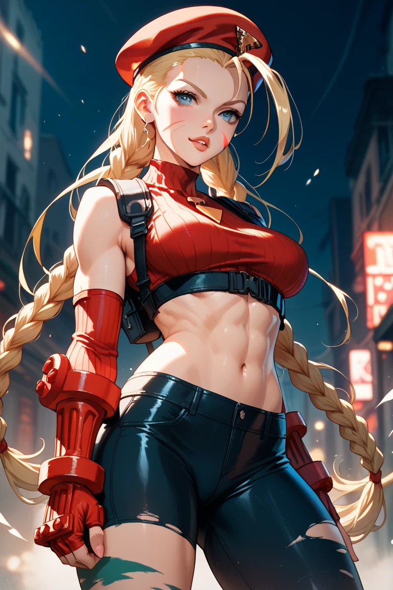 Cammy, Street Fighter 6 clothes, beautiful face, cute eyes, slim body, intricate, highly detailed, breathtaking beauty, vibrant, comprehensive cinematic, 8k, cinematic lighting, best quality, highres