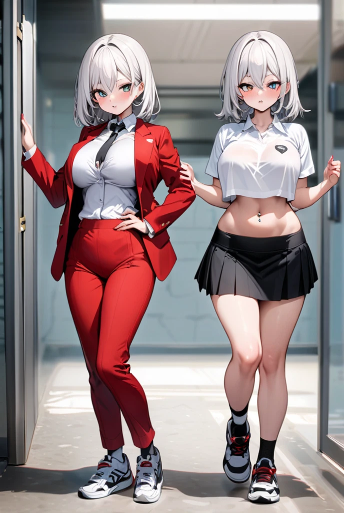 NSFW,(One girl:1.5),miorine1、miorine rembran、Asticasia uniform、solo、Long Hair、Grey Eyes、Grey Hair、Ahoge、Seamed legwear、green micro mini skirt、tie、bangs、Hair between the eyes、Black Pantyhose、Long sleeve、Green jacket、Floating Hair、赤いtie,(Perfect hands),(Perfect ???????),(masterpiece),(Highest quality),Embarrassed,blush,(train:1.8),(Being molested:1.5),(Sexual pleasure:1.7),Are standing,(男性が背後にAre standing:1.5)