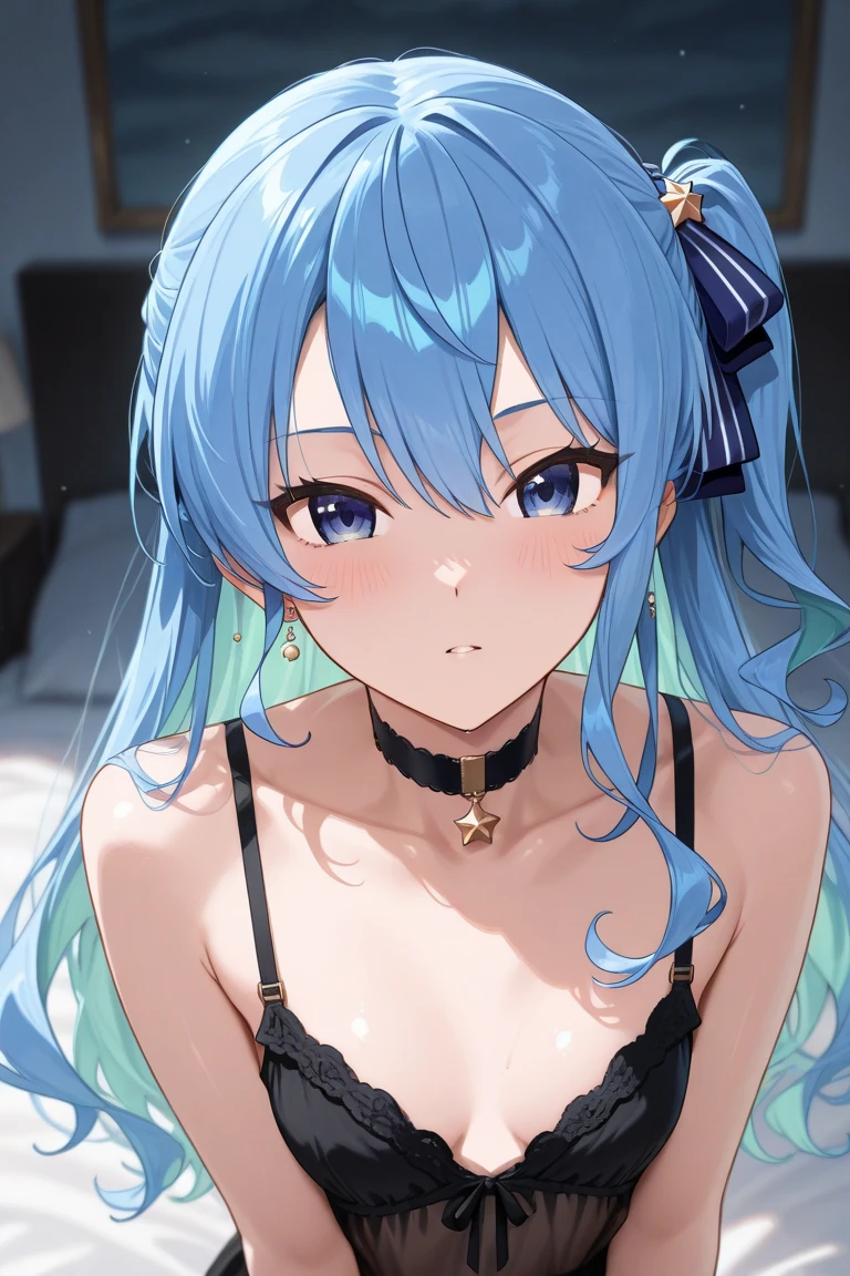 High resolution, One person, Detailed face, Anime CG style, (Beautiful breasts), (23-year-old woman), No background,Good lighting, Portrait Image,Perfect body, Eyes Wide Open, nude,Blue Hair,Layered Hair,Soft, fluffy hair