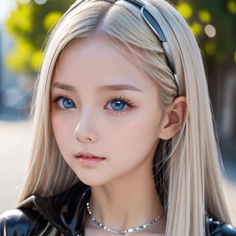 (( glossy platinum blonde hair and dazzlingly glossy hair))、 adorable little beautiful face of a 、bright expression、ponytail、Have a cute face that suits you 、Lustrous bangs that dance in front of the cute face between eyes、Bangs that hide the face、( very beautiful super long straight silky hair ),very beautiful cute young woman、very big eyes、Sparkling Pale White Light Blue Eyes、Small Face Beauty、round face、White skin、Glowing Skin、Cheek gloss、Gloss Face、Young face、Lolita Face、bangs between eyes、Perfect Extraordinary Beautiful Girl、big sparkling eyes, hidden eyebrows under hair,