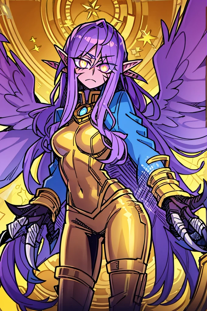 masterpiece、Absurd、highest quality、High resolution、One boy、solo、Fairlimon、2D、whole body、Beach Background、anime、((Farinomon in his male form))、boy wore female swimsuit 、((masculine body:1.5))、(bikini top with an purple, bikini bottom with an purple)、Hidden Eyes、(bikini top with an triangle, bikini bottom with an triangle)、Fairy Wings、