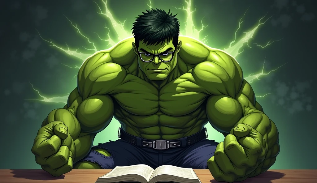 (((Como o Hulk lendo um livro numa biblioteca)))，The visual detail of 8K is apprehended to the extreme，HD delicado，Facial expressions are well represented，The details of the eyes are realistic and pious，The details of the suit are meticulous，A fusion of the unique style of Marvel and DC，Visuais ultrarrealistas，Dynamic film composition，amazing detail，The image is sharp and clear，The details are exquisitely detailed，A luz da noite cria perfeccionismo，Estilo realismo premiado，Efeito de luz mal-humorado。