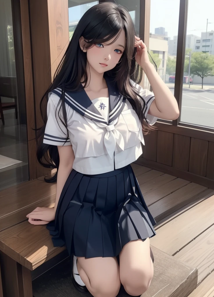 ((((highest quality))))、(((Ultra-precision CG16K wallpaper)))、(((masterpiece)))、(((Super detailed)))、(((super extreme details)))、((1Mature 24 year old woman:1.6))、((Very beautiful Japanese faceinami Tanaka:1.3))、((straight semi-long hair、blunt bangs:1.5))、(Shiny brown hair)、beautiful delicate eyes、brown eyes、high nose、small nostrils、small mouth、seductive lips、beautiful breasts、((C cup size breasts))、cleavage、plump body、perfect proportions、perfect anatomy、perfect composition、beautiful detailed shading、beautiful natural lighting、beautiful detail glow、Depth of the bounds written、(((High chroma)))、(((real:1.9)))、((vivid:1.5))、((beautiful skin))、((skin texture))、((realな皮膚感))、(((cowboy shot:1.6)))、((Front view、Front low angle:1.5))、((shy smile:1.5))、(The woman is facing this way:1.5)、Bright daylight、Natural light、(((Outdoor park:1.5)))、(standing pose:1.5)、(((White wearing sailor uniform、Pink pleated miniskirt clothing:1.6)))、((earrings、wearing necklace:1.3))、