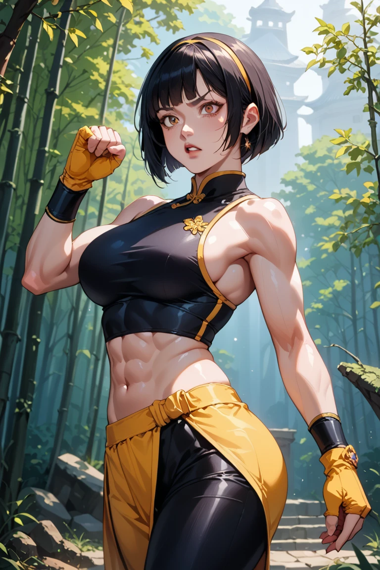 fitness,mulher jovem,short black hair , badass , full ancient armor,coxas torneadas,Evil Smile,juri han,chifres de cabelo,detalhes do corpo,fitness
