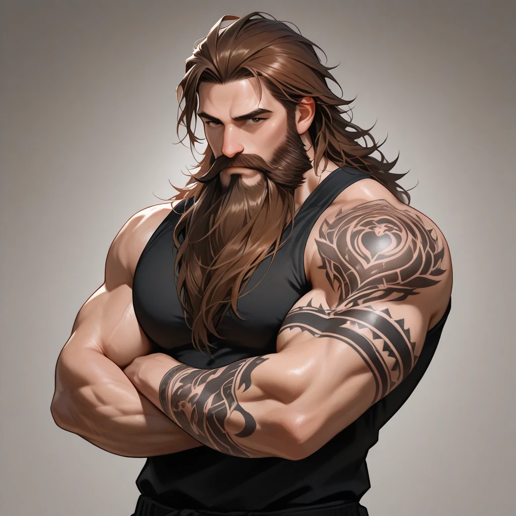 Drumming　Tall　well-muscled　male people　Beard　Long hair　20yr old