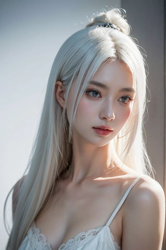 Close-up of a white-haired woman wearing a white mask, Beautiful character painting, Gu Weiss, artwork in the style of Gu Weiss, White-haired deity, author:Yang J, Epic and beautiful character art, Stunning character art, author:Fan Qi, by Wuzhun Shifan, Gu Weiss on pixiv artstation