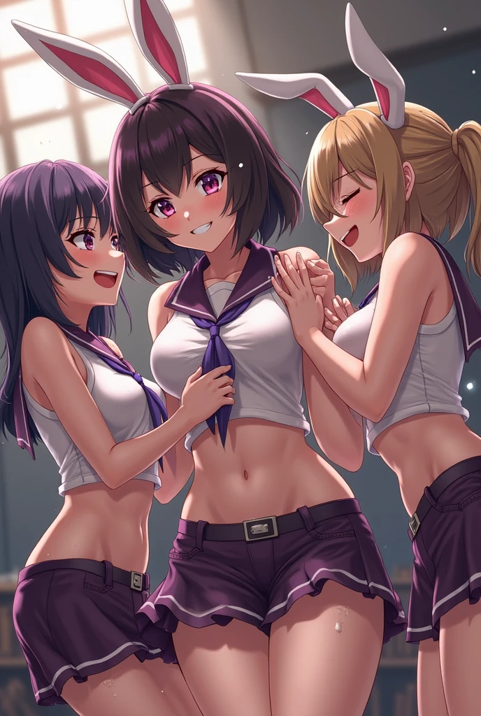 One woman、beautiful girl、high school girl、basketball、Basketball uniform、Lakers uniform、Wristband、Side Ponytail、Long Hair、Surprised、Basketball Stadium、basketballでオナニー、The stands are packed、Highest quality,  Thick thighs、Big Ass、Black Hair、Sweaty body、Number 14、Take the shot、Her uniform flips up and her bra is visible、Black bra、The opposing team is on defense、Leaning forward、dribble、Blocked、Surrounded by black players、Women are groped by black athletes、Being touched by a crowd、Surrounded on all sides by black people、Having your ass sniffed、Black guy sniffing a girl&#39;s ass、黒人の巨大なペニスにSurprised、fuck with black man