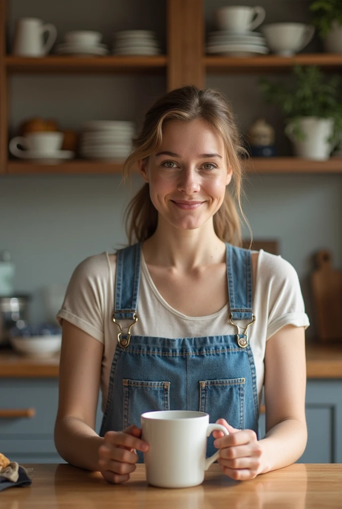 Sophia Lillis, thick body, short wavy hair, extra pale skin, freckles, holding coffee at the hand in the museum, smile, wearing pants and shirt