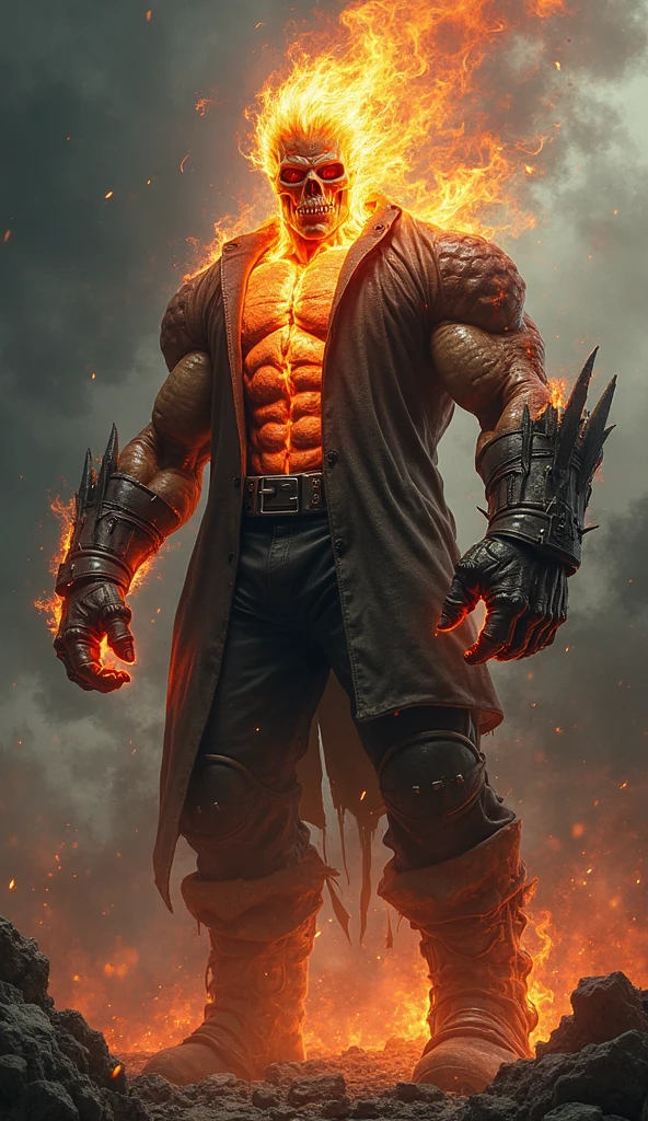 ((corpo inteiro)) 1 Fit Guy, shirtless fit body, Halloween dressed up (sem camisa) maquiagem de halloween. Detalhes: preto, branco, vermelho, laranja, piso limpo, masculino, corpo detalhado, master part, Halloween Party Decoration Background. Dramatic lighting with fire and smoke illuminates the scene, casting deep shadows on the environment.