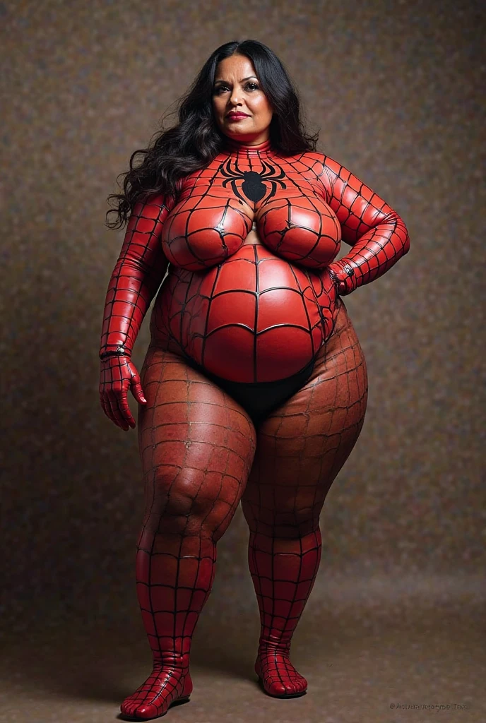 Indian 60 year old aunty wear spider man dress it's very sexy and half naked clothes are tear because of heavy boobs and pussy given breast feed nakedly