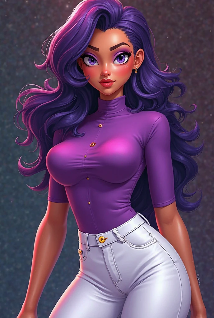 Flat colors,cowboy shott, Rarity , Long purple hair,blue eyes, seductive look, natural beaty, beautiful, ((black semi formal blouse, puffy short sleeves)), cleavage, purple pencil skirt, heels masterpiece, (([office background])), leaning against desk, (((unbuttoned blouse))), (((purple lace bra)))
