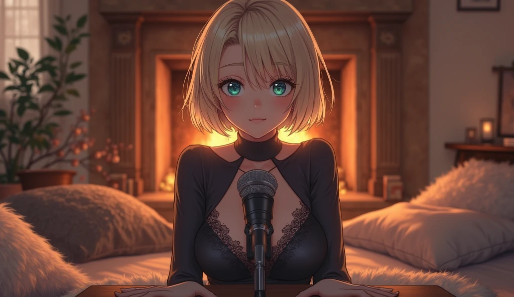 (masterpiece, best quality, high resolution, 8k), cowboy shot, BREAK, girl style anime, well defined eyes, high definition eyes, perfect body, perfect anatomy, eyelashes and black shadow under the eyes, detailed, round eyes with eyelashes and highlighted eye shadow, BREAK, brown light eyes, brown light hair, blunt bangs hair, wering a wearing a black choker, ((wearing a red off-the-shoulder blouse )), tight black leather pants), round butt, perfect curves, with gold bracelets on her hands, medium breast, BREAK, girl singing in a karaoke with a microphone, big speakers and subwooferlaser lights and colorfull ballons in a party house.