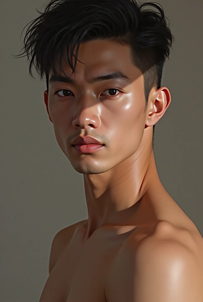 Create a Chinese boy named Kenji and who is , he is skinny but with marked muscles and black hair, who is realistic and with short hair and not so skinny.