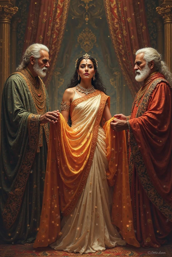 Conversation between Dasaratha and Kaikeyi: An illustration of a serious conversation between King Dasaratha and Kaikeyi, with Manthara also present.
