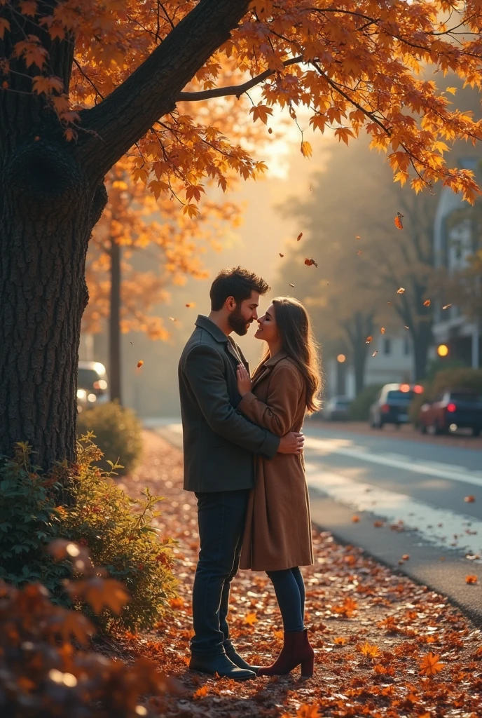 Boyfriend and girlfriend share a passionate kiss in the park under a heart-shaped tree、Aurora