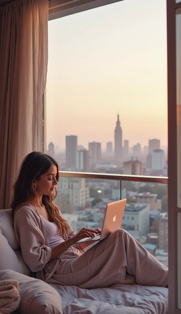 Blonde bombshell , ponytail hair, wearing a large white tshirt, sitting on an office in a hotel room a closeup photo