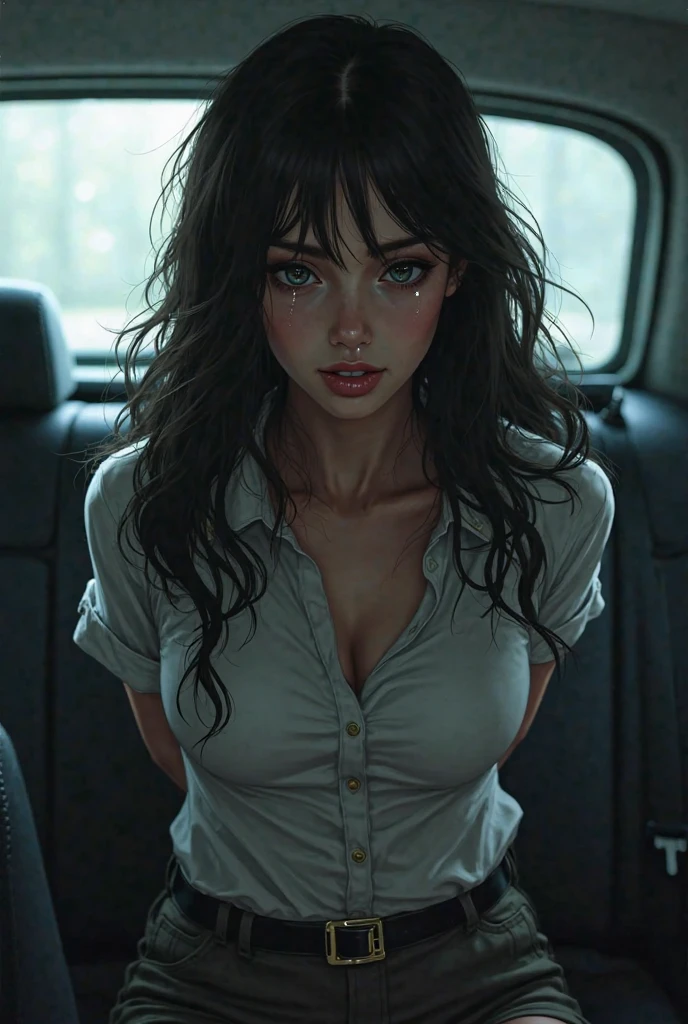 (Hyper-realistic), (Illustration), (High resolution), (8K), (Extremely detailed), (Best Illustration), Yol ( chain saw man ), (Beautiful detailed eyes), (Best Quality), (Ultra-detailed), (masutepiece), (Wallpaper), (Detailed face), Solo, Upper body, Focus on Face, 1 girl, Long Black Hair, Korean, Thin eyeshadow, A detailed eye, Brown eyes, Small moles under the eyes, very slender legs,Small breasts,Smaller chest,Black knee socks, Dynamic Pose, low illuminance, Night, Dark, Clouds, a dark night,sleeps in a bed,Happy,White panty,Naked,Face drenched in foam,splashing water on the body,Reluctant face,