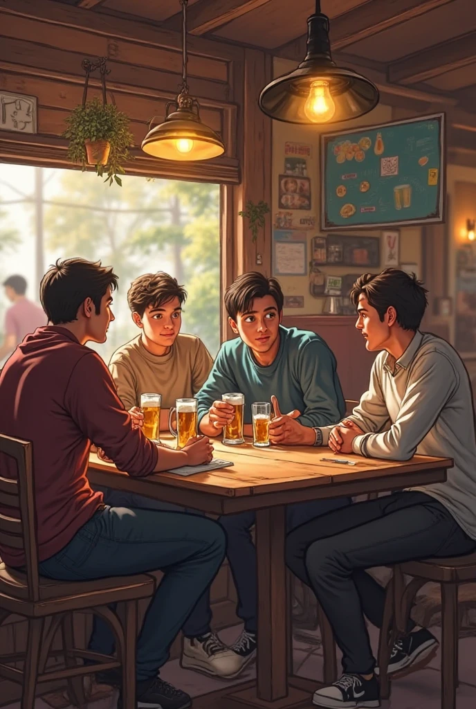 Three male friend two friend are drinking alcohol and one friend are reading book total three male friend