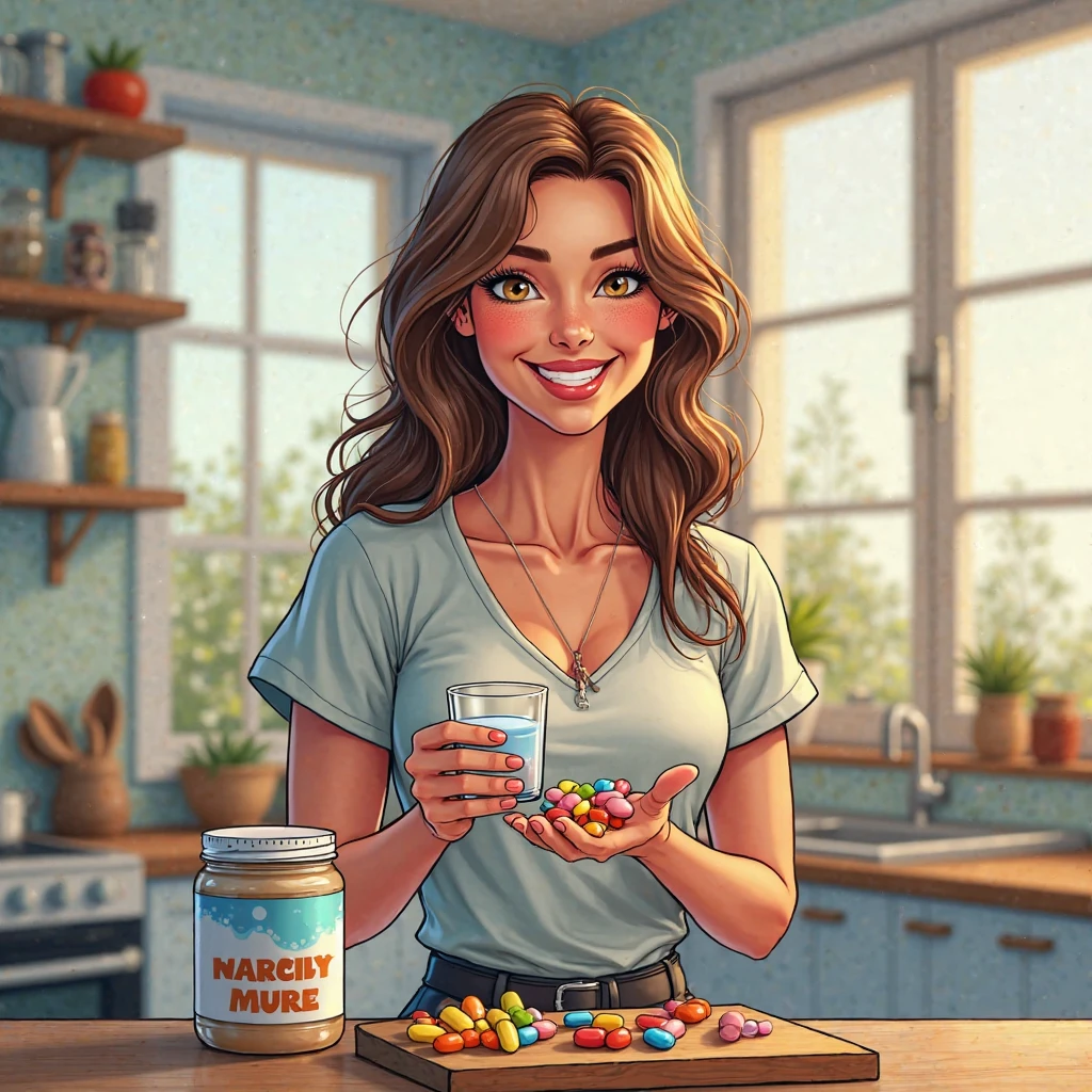 Create an illustration of a cheerful and relaxed person holding a chalkboard with the phrase: “Just needs a little wine to be happy” written on it. The person is also holding a glass of wine and has a contented smile on their face. The setting should be cozy, such as a kitchen or living room, to enhance the sense of comfort and happiness. Use vibrant but soft colors to convey a feeling of relaxation and pleasure. The background should complement the overall atmosphere of comfort and joy.