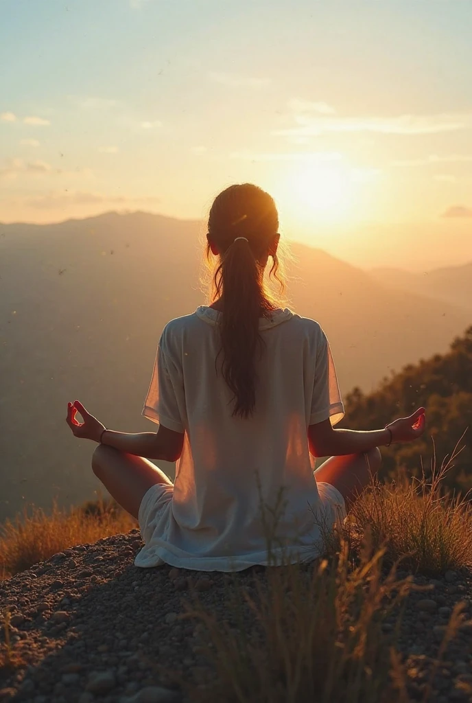 Detailed illustration of a person meditating, only the back is visible but the face is not visible