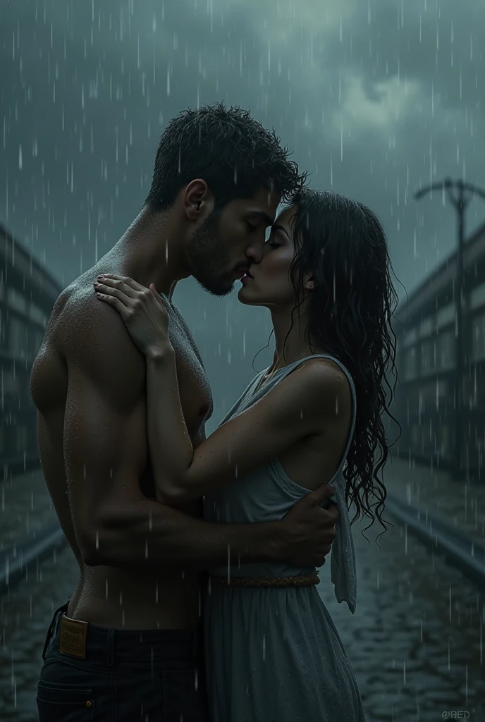 russian tiny girl big lips red lipstick micro bikini with erotic muscular father rain soaked body Strom blonde kiss