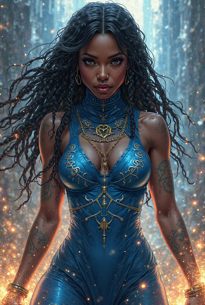 {Celestial hues, lofi, shiny aura, oil shine, cute, black girl in a crop top and baggy jeans, big pretty eyes} solo ((( perfet dark skintone, perfect flawless face, highly detailed, dynamic pose, intricate glowing motifs, beautifully detailed floral organic tracery, geometric, perfect composition, digital painting, artstation, concept art, smooth, sharp focus, illustration, Carne Griffiths, pixar, Victo ngai, Jean Baptiste Monge, beautiful, perfect eyes, full lips, 8k, best quality, full shot )))