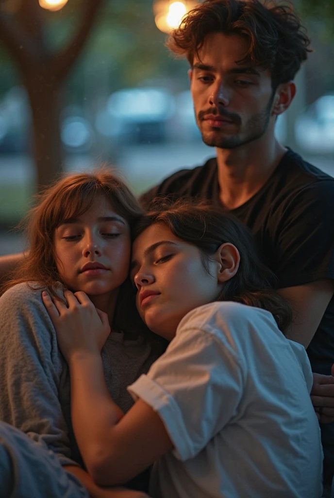 A boy sits on the thighs of a twenty-year-old girl