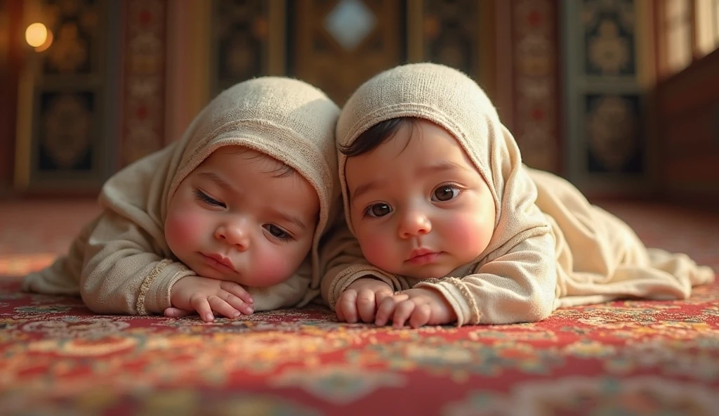 Two newborn babies wrapped in blankets. They have blue eyes and black hair. One of them is crying. Do it with anime style and make it easy to draw