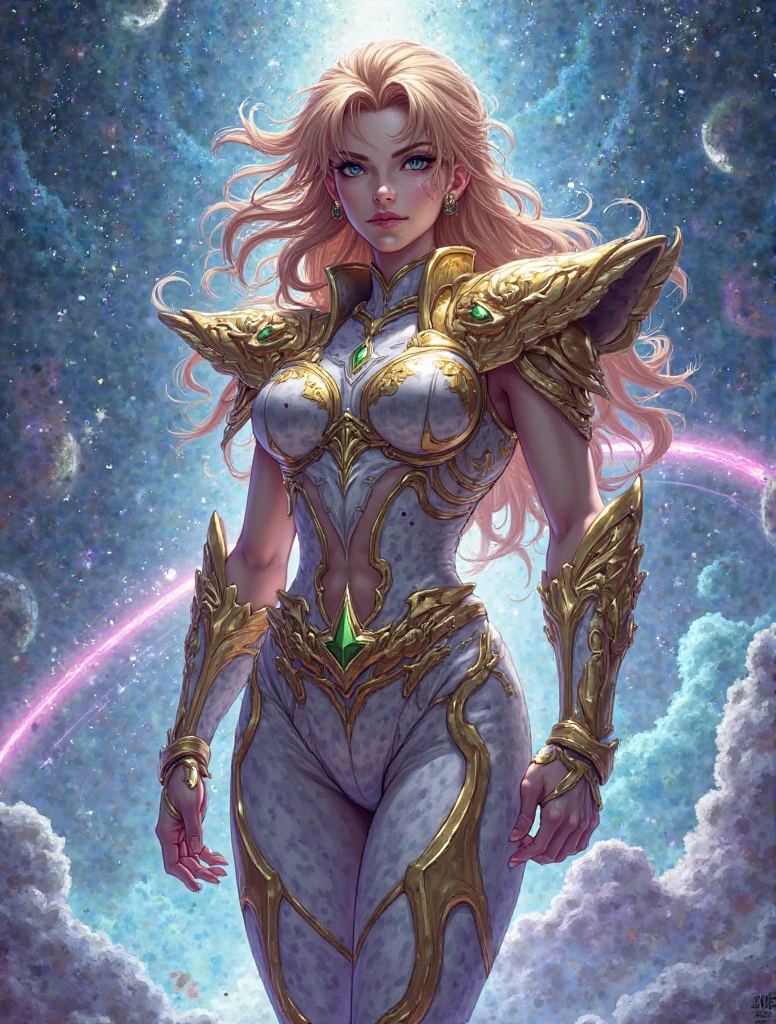 BOMBSHELL PINK HAIR VALKYRIE FLYING OUTERSPACE, , PALE SKIN, LIGHT GRAY EYES, HIGH CHEEKBONES, ROSY CHEEKS, MENTAL FORAMEN, HUGE LONG HAIR,LIGHT BLUE THONG LEOTARD ARMOUR, , LONG GOLD GAUNTLETS, ATHLETIC CURVY BODY, EXPOSED ARMS, DETAILED QUADRICEPS, MUSCLES, SIDE BODY VIEW,  GOLD SHOES, FULL BODY PERSPECTIVE, SPRITE LIGHTINGS, OUTERSPACE, RAYS OS LIGHT, SUN, BACK LIGHTS, NIGHT SKY, ACCURATE IMAGE, MASTERPIECE.