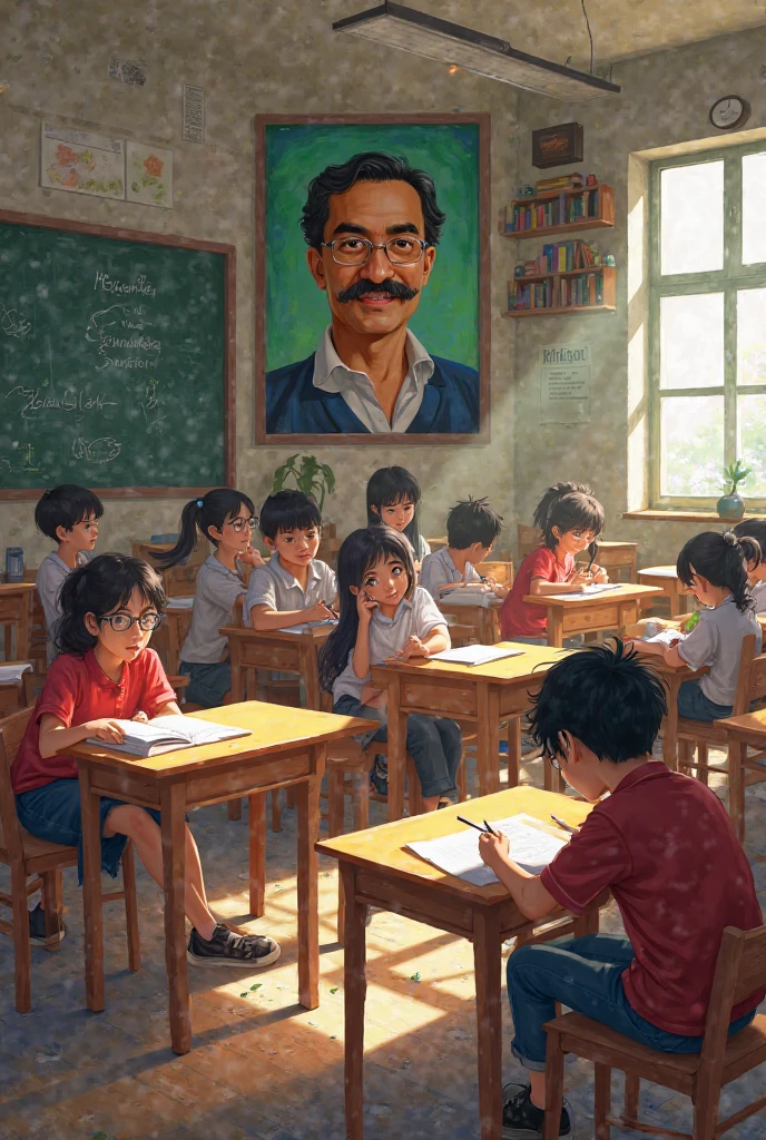 Create and image of a boy sitting in classroom on floor and other students on bench and show a board on backside with messege written on it as ALL EYES ON RESERVATION BUT NOT ON CASTISM LET'S PROTEST TO REMOVE CASTISM ALSO