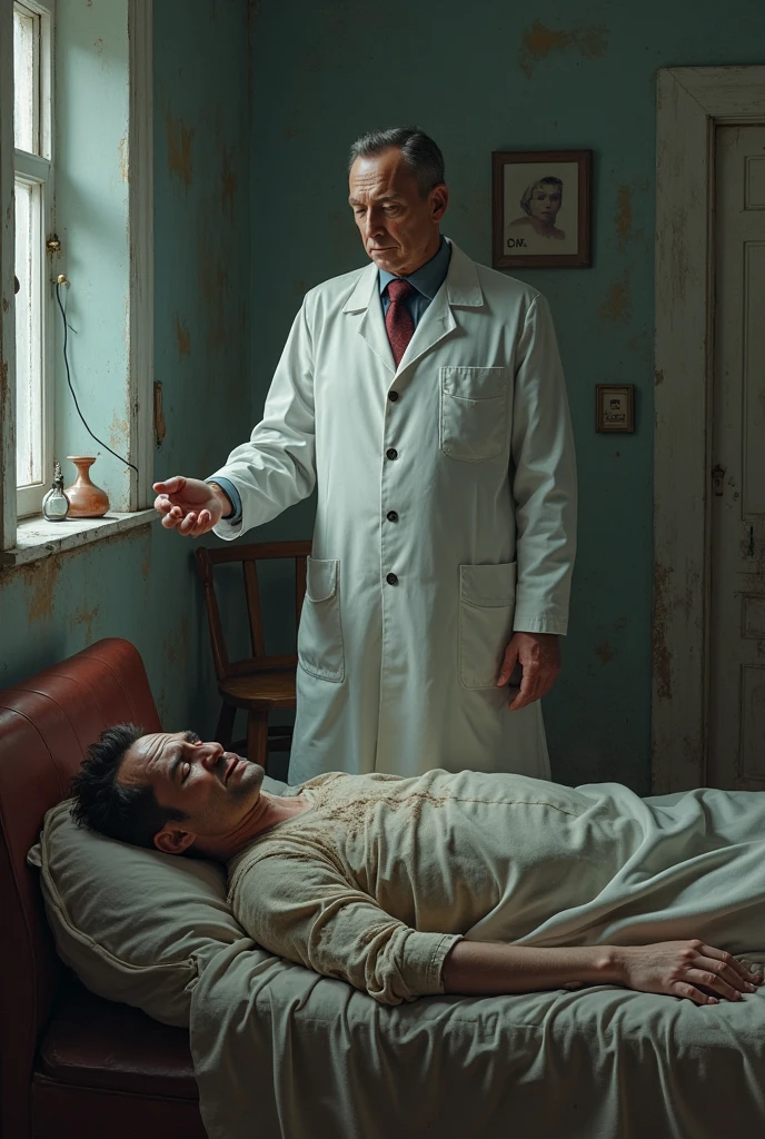 Homem, 45 anos, grisalho, doente, expression of pain in the face, luz sombria
