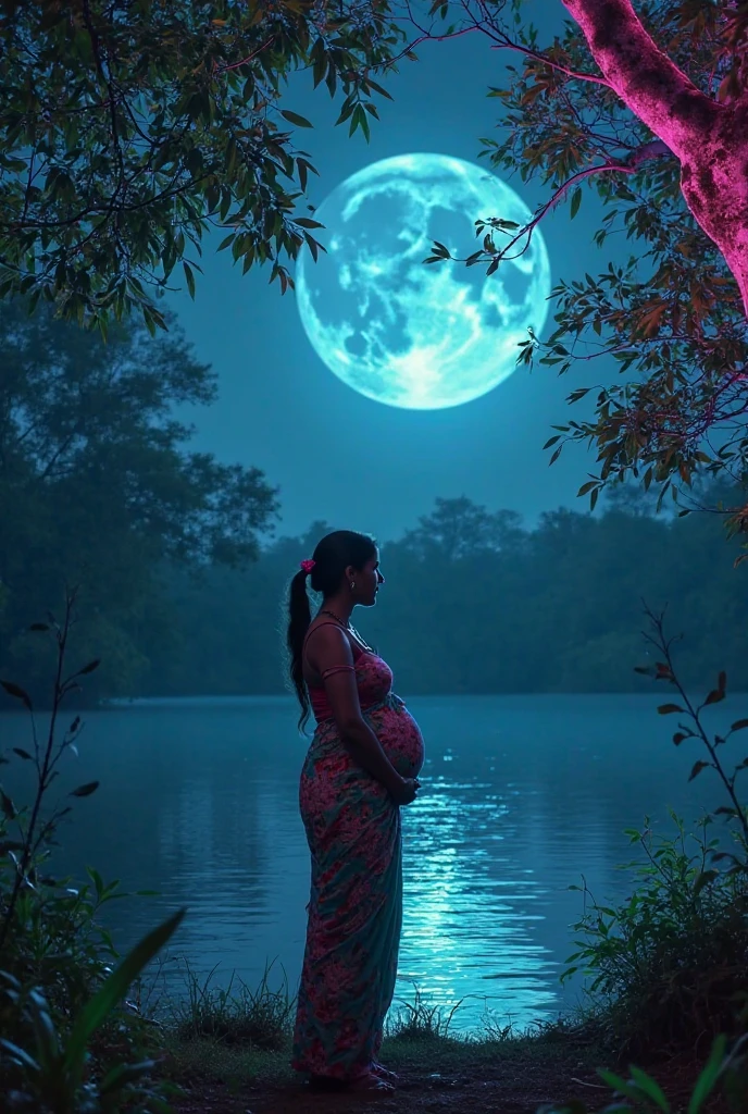 Absurd, High resolution, Ultra-detailed, (1 pregnant woman l:1. 2), Dot Painting Technique, Dotted shadow, Intricate details, Small dots, Texture Effects, subtle gradients, Fascinating craftsmanship, infrared photography, Otherworldly tones, surreal landscape, Invisible light, ethereal glow, Vivid colors, Phantom effect
